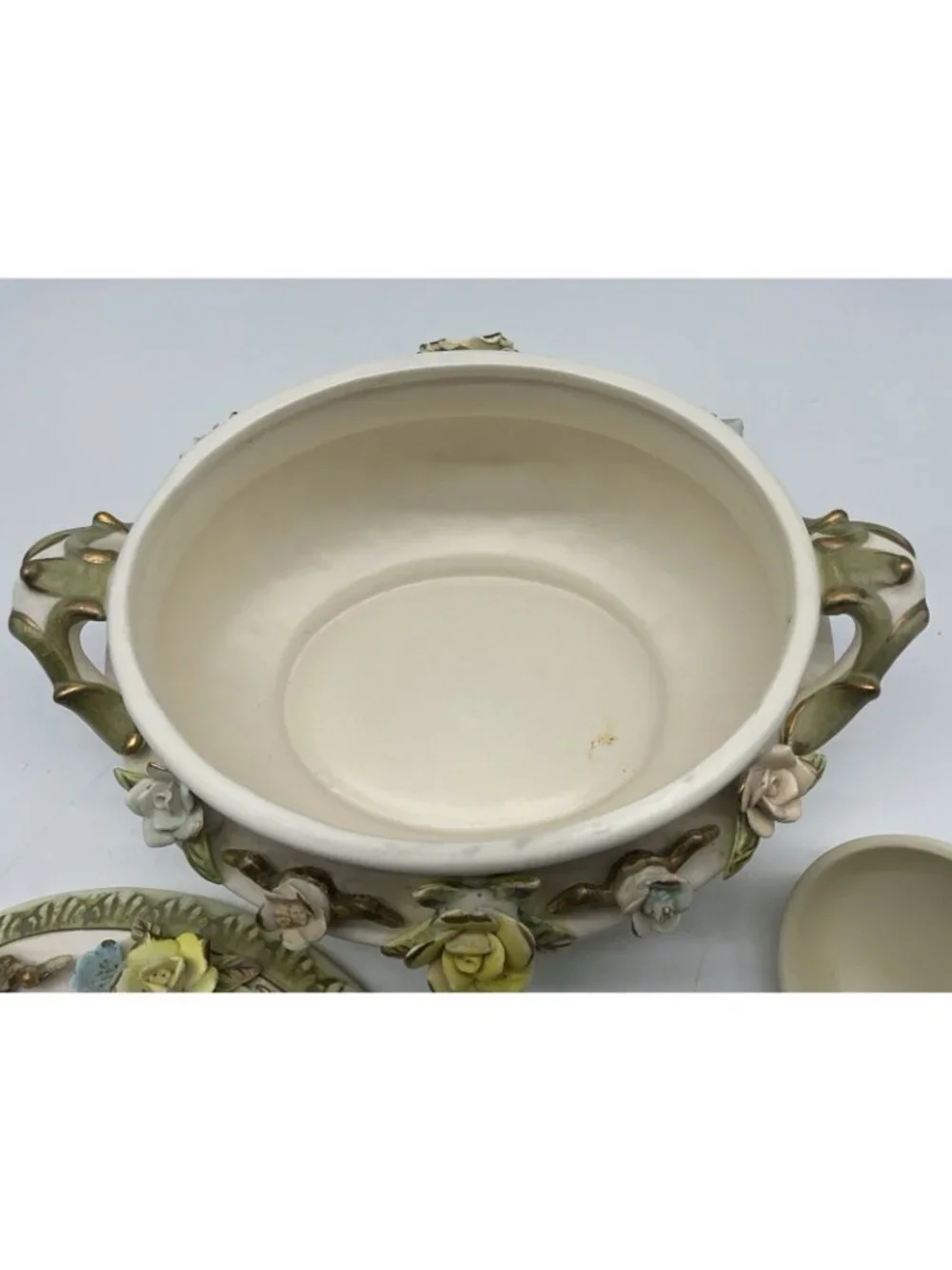 Lenwile Ardalt Fine Tureen, Lid and Ladle Set # 7004 Capodimonte Style Flowers